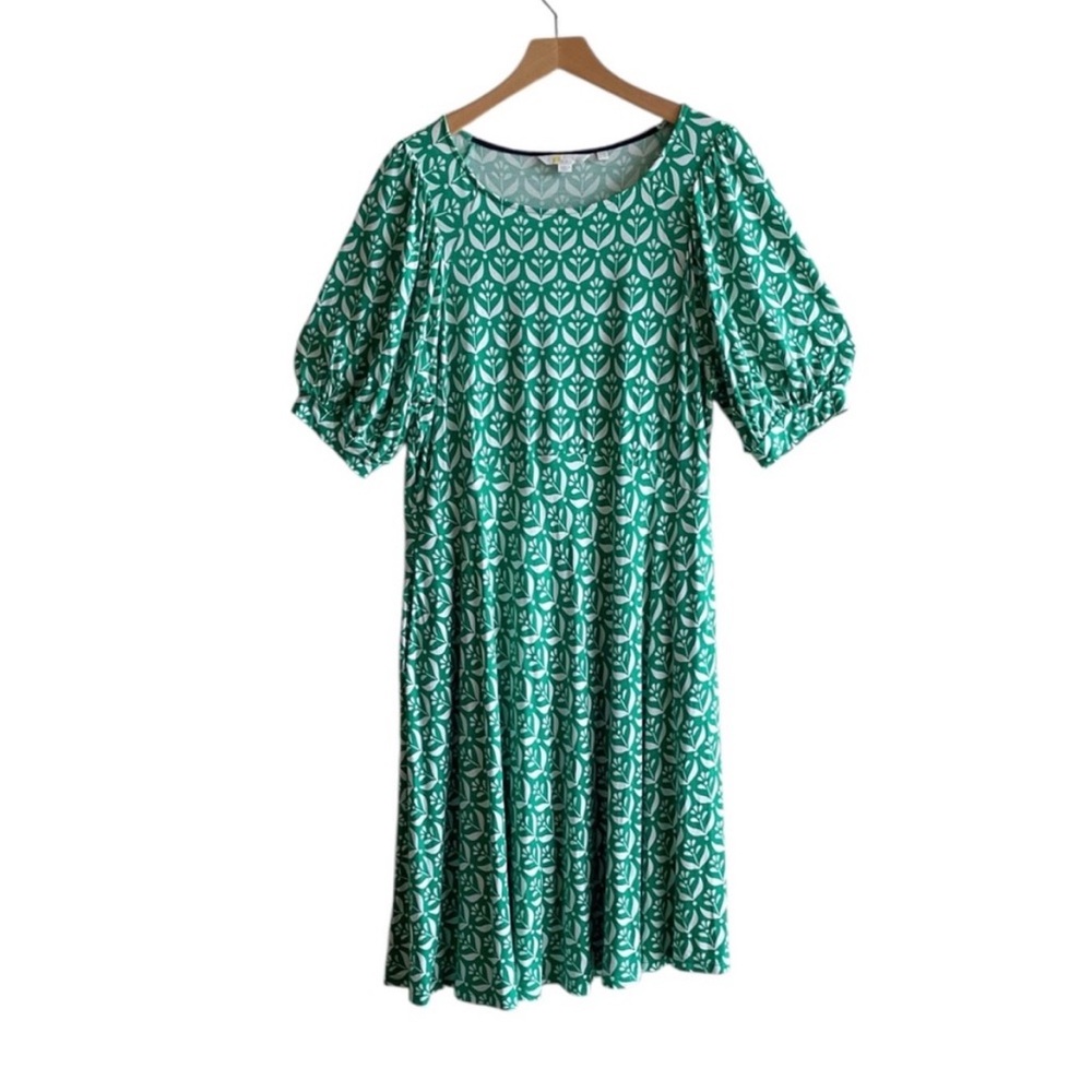 Boden green and off white print dress size 14